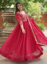 Faux Blooming Red Wedding Wear Embroidery Work Readymade Gown With Dupatta